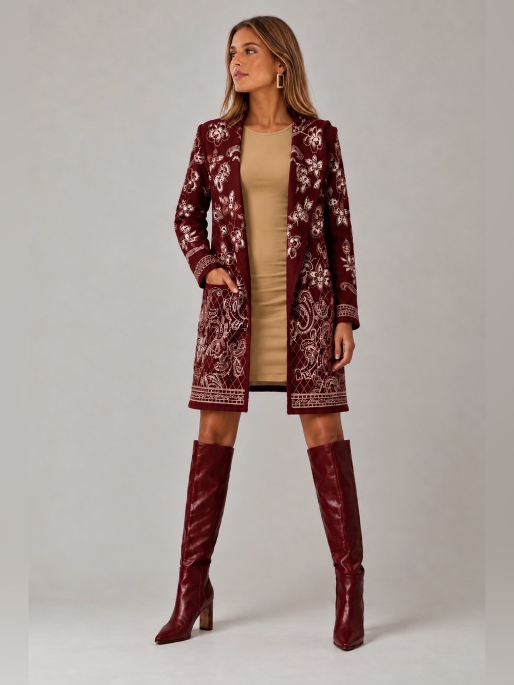 New🌺$460JohnnyWas Biya Hooded Duster Jacket Gatsby Zinfandel Embroidered Knit L